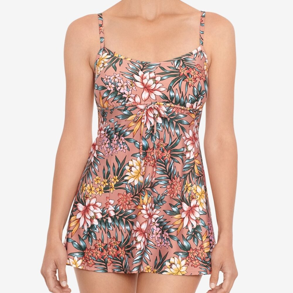 Swim Solutions Tummy-Control Empire Waist Swimdress - Picture 1 of 15